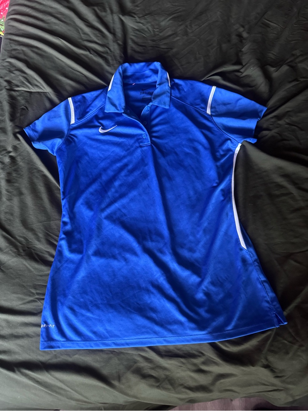 Nike Women's Royal Blue Short-Sleeve Dri-FIT Polo Top with White Trim